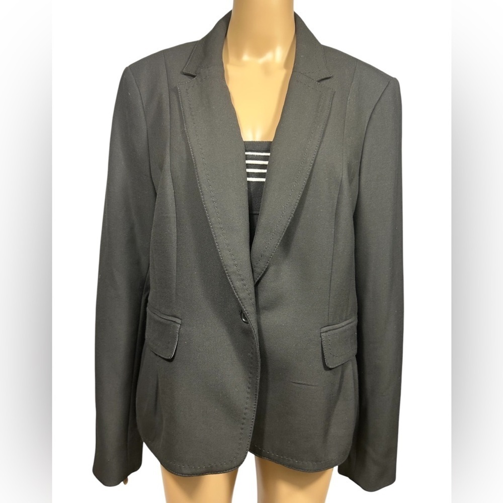 NEW Ann Taylor LOFT Black Blazer Jacket Contrast Stitching Professional Size 16